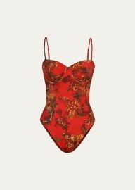 LAgence Amie Red Jungle Underwire Bandeau One-Piece Swimsuit - at Bergdorf Goodman